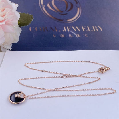 [LUXE]AMULETTE ROSE GOLD ONYX NECKLACE