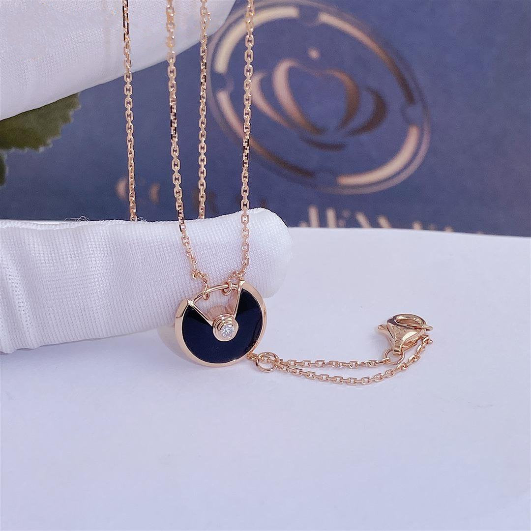 [LUXE]AMULETTE ROSE GOLD ONYX NECKLACE