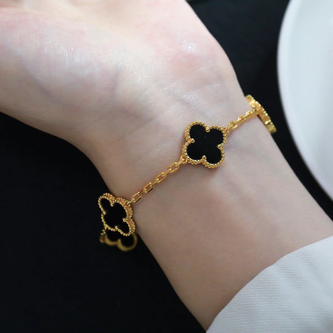 [LUXE] CLOVER  5 MOTIFS BLACK ONYX BRACELET