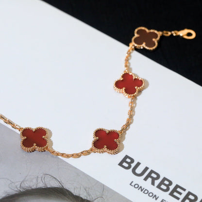 [LUXE] CLOVER 5 MOTIFS RED AGATE  BRACELET