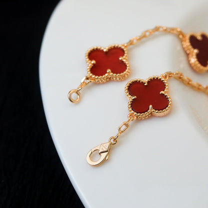 [LUXE] CLOVER 5 MOTIFS RED AGATE  BRACELET