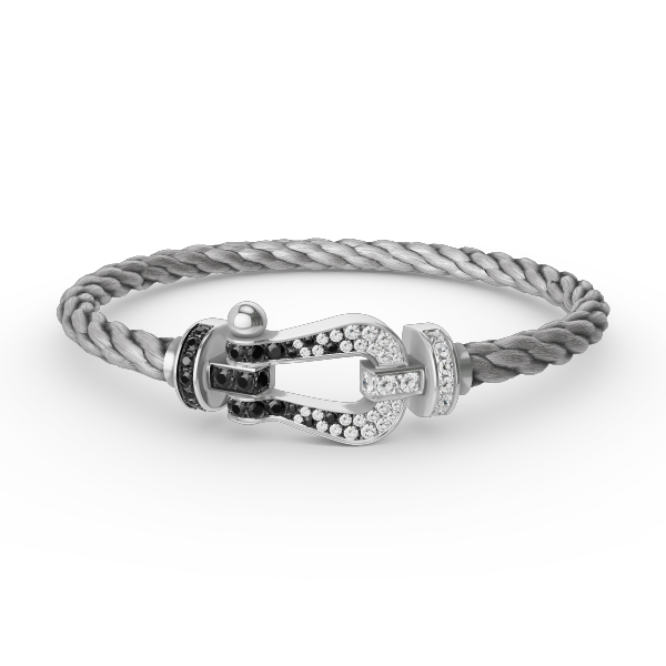 [LUXE]FORCE LARGE HORSESHOE BLACK WHITE DIAMOND BRACELET SILVER