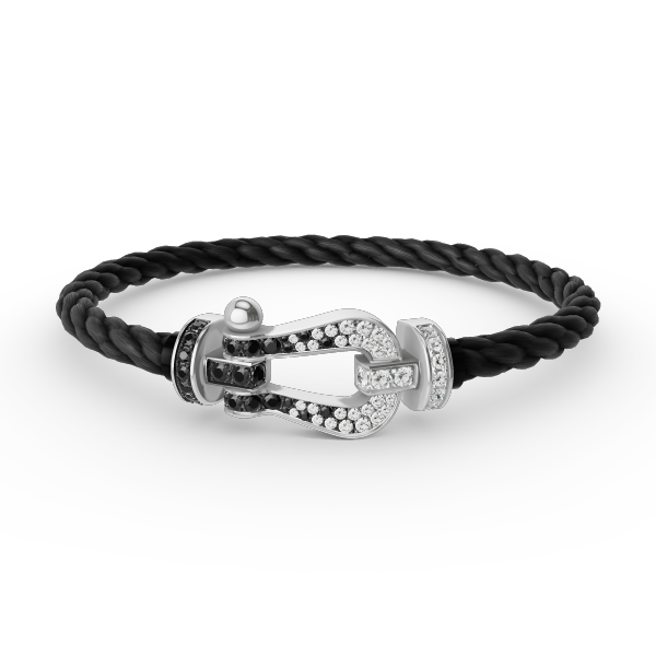 [LUXE]FORCE LARGE HORSESHOE BLACK WHITE DIAMOND BRACELET SILVER