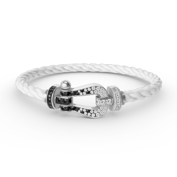 [LUXE]FORCE LARGE HORSESHOE BLACK WHITE DIAMOND BRACELET SILVER