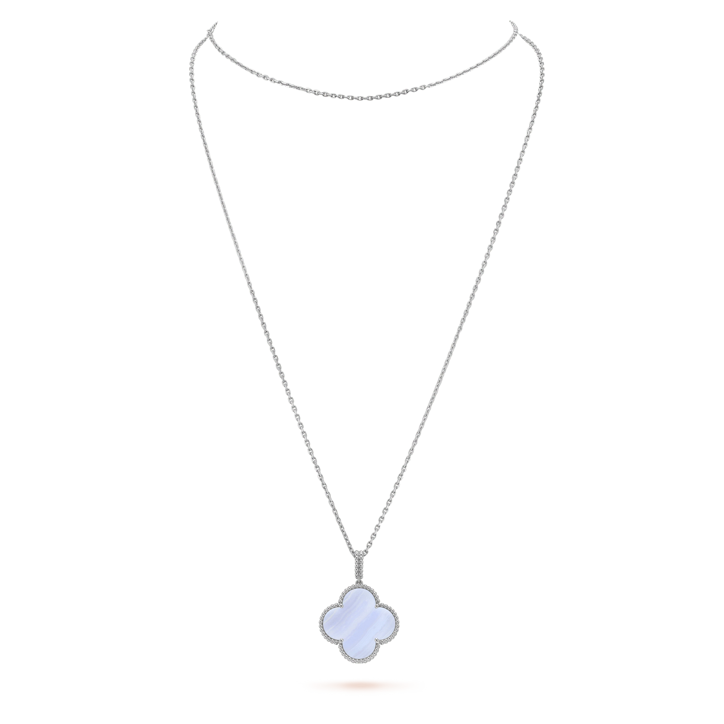 [LUXE] CLOVER SILVER CHALCEDONY BIG CLOVER NECKLACE