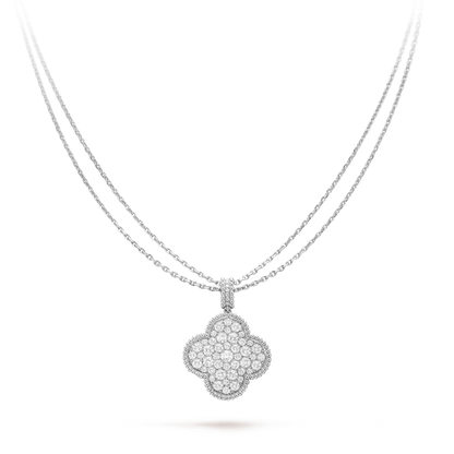 [LUXE] CLOVER 25MM SILVER FULL DIAMOND BIG CLOVER NECKLACE