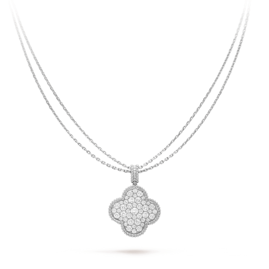 [LUXE] CLOVER 25MM SILVER FULL DIAMOND BIG CLOVER NECKLACE