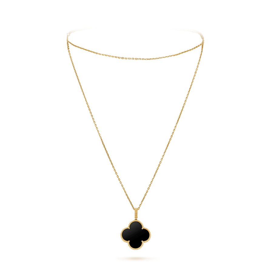 [LUXE] CLOVER 25MM GOLD ONYX BIG CLOVER NECKLACE