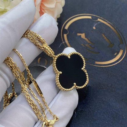 [LUXE] CLOVER 25MM GOLD ONYX BIG CLOVER NECKLACE