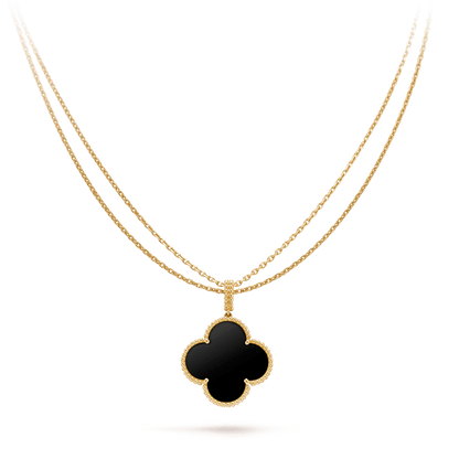 [LUXE] CLOVER 25MM GOLD ONYX BIG CLOVER NECKLACE