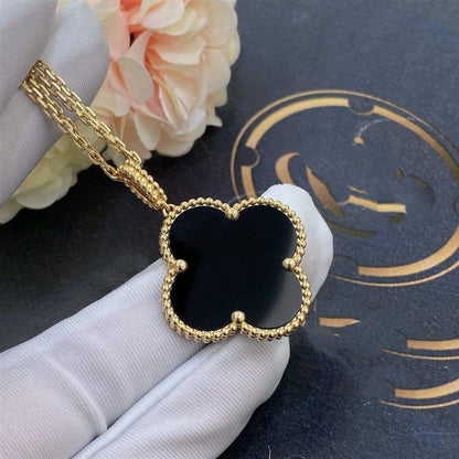 [LUXE] CLOVER 25MM GOLD ONYX BIG CLOVER NECKLACE