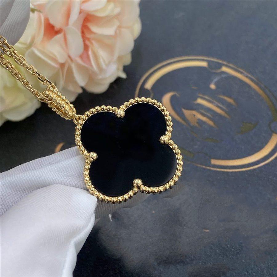 [LUXE] CLOVER 25MM GOLD ONYX BIG CLOVER NECKLACE