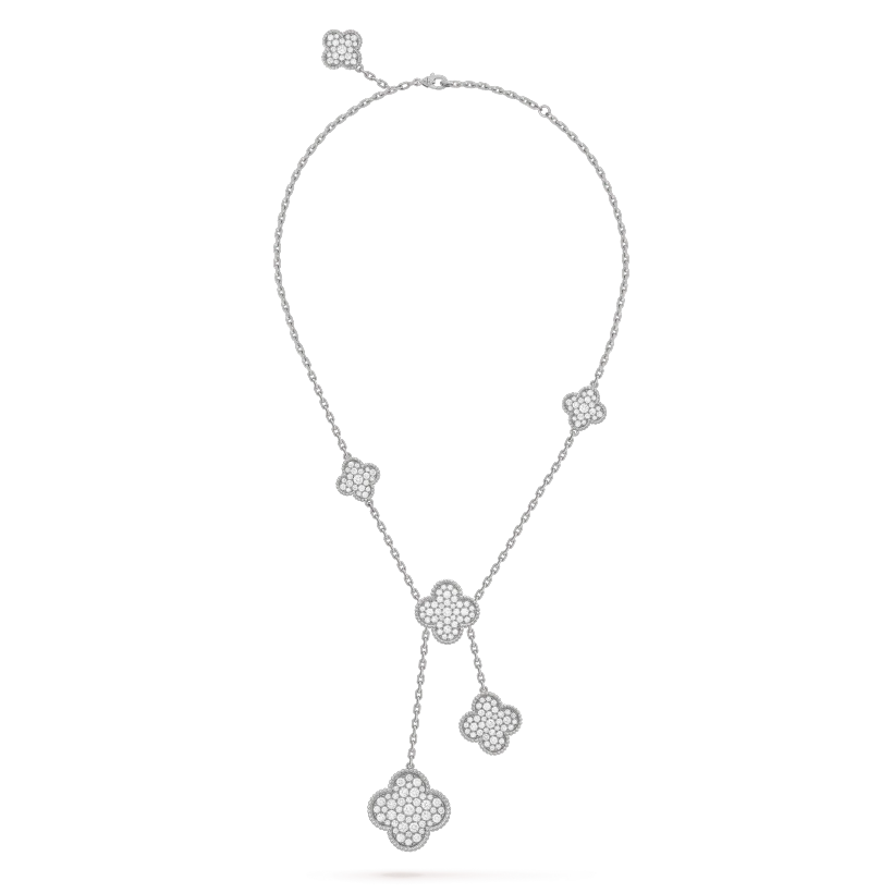 [LUXE] CLOVER 5 MOTIFS SILVER DIAMONDS NECKLACE