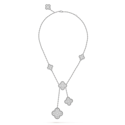 [LUXE] CLOVER 5 MOTIFS SILVER DIAMONDS NECKLACE