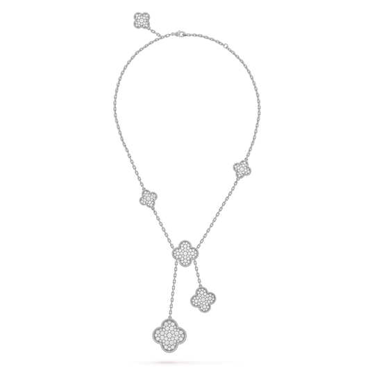 [LUXE] CLOVER 5 MOTIFS SILVER DIAMONDS NECKLACE