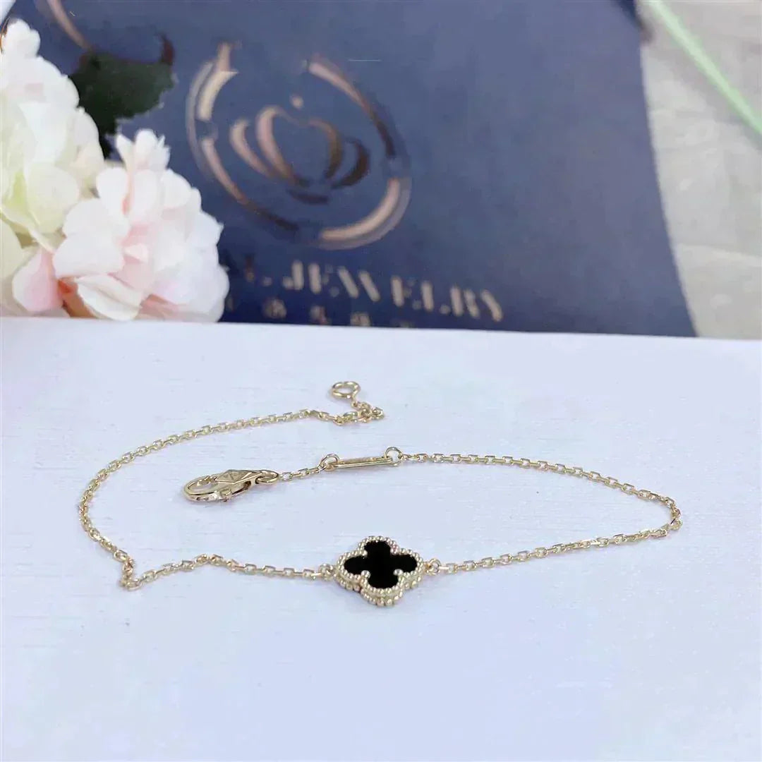 [LUXE] CLOVER ONYX SINGLE FLOWER BRACELET