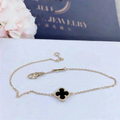 [LUXE] CLOVER ONYX SINGLE FLOWER BRACELET