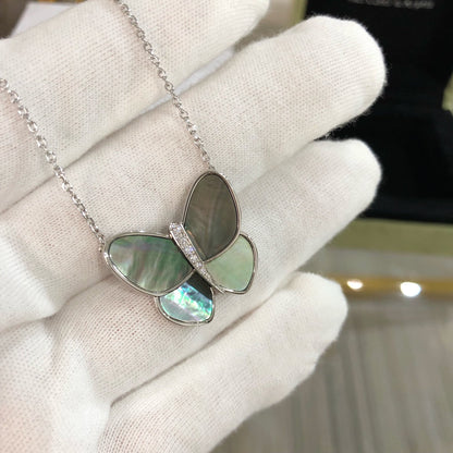 [LUXE] LARGE BUTTERFLY SILVER PENDANT DIAMOND NECKLACE