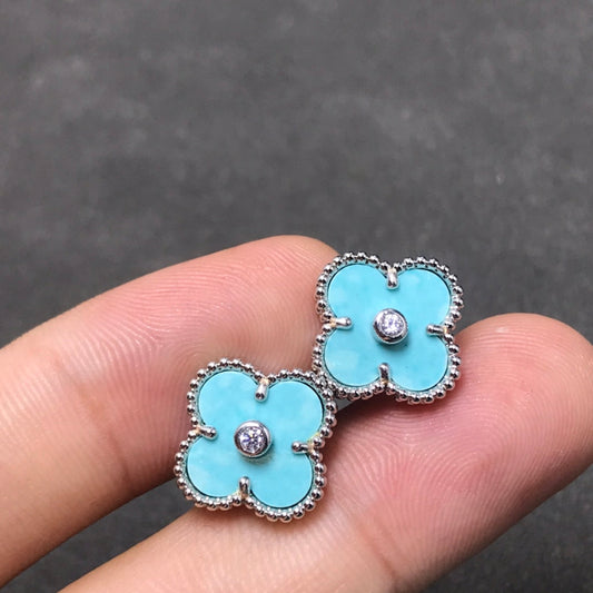 [LUXE] CLOVER 1 DIAMOND BLUE SKY SILVER EARRINGS