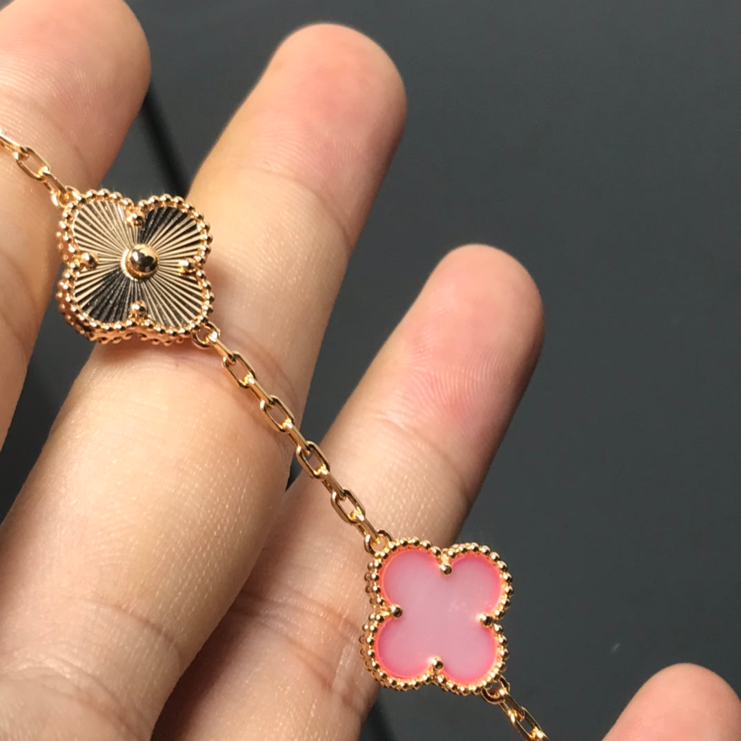 [LUXE] CLOVER BRACELET 5 MOTIF PINK AND PINK GOLD