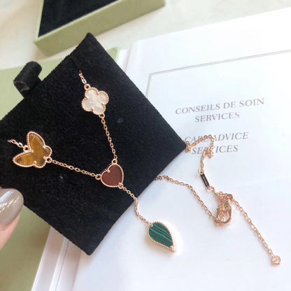 [LUXE] LUCKY SPRING 4 MOTIFS ROSE GOLD NECKLACE