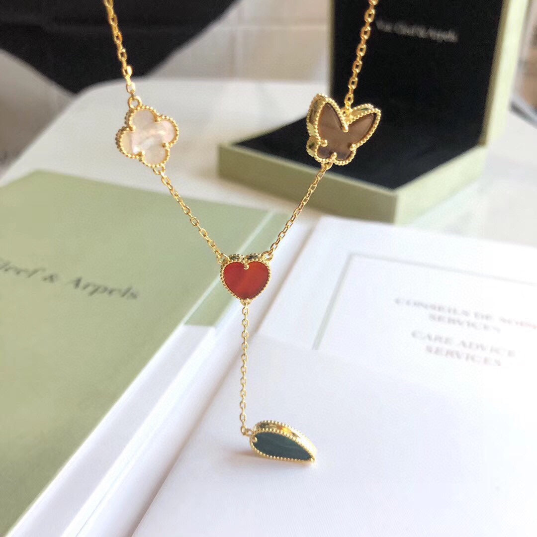 [LUXE] LUCKY SPRING 4 MOTIFS ROSE GOLD NECKLACE