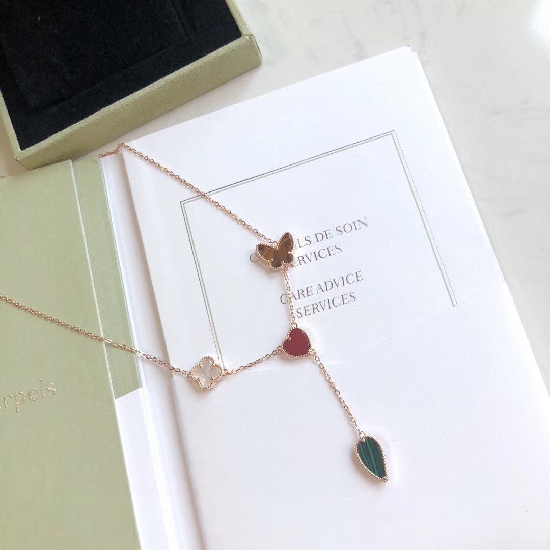 [LUXE] LUCKY SPRING 4 MOTIFS ROSE GOLD NECKLACE