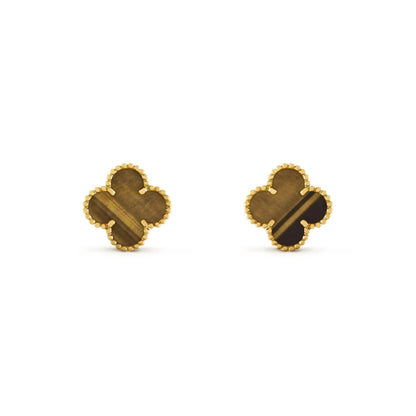 [LUXE] CLOVER MEDIUM 1 MOTIFS TIGER EYE EARRINGS