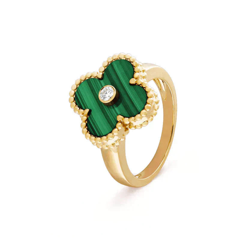 [LUXE] CLOVER MALACHITE RING GOLD DIAMOND