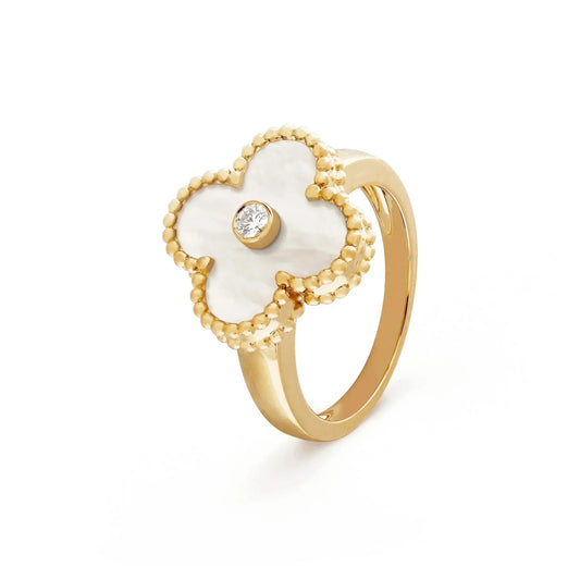 [LUXE] CLOVER PINK MOP RING GOLD DIAMOND